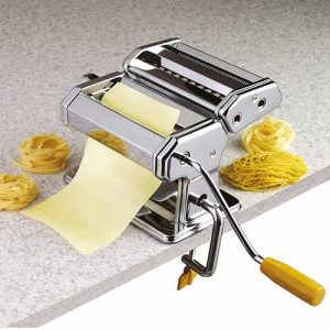 Axentia Pasta Machine Fresh Pasta Lasagne Spaghetti Tagliatelle Maker, 9 Adjustable Thickness Settings, Chrome-plated Pasta Roller Cutter with Table Top...