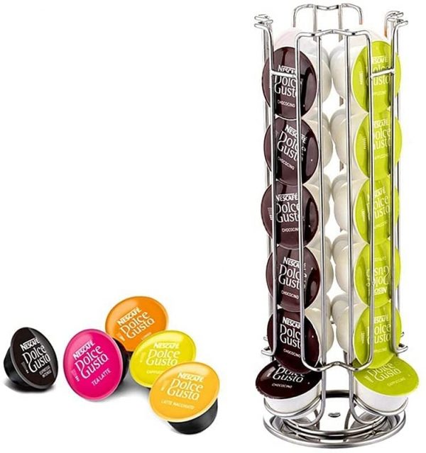 FIND A SPARE 24 Coffee Capsule Holder Compatible with Dolce Gusto Capsules 360 Degrees Rotating Pod Tower Rack (1 Pack)