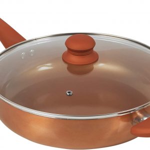 28cm Deep Saute Pan Lidded Non Stick Ceramic Coated Induction Pot Cooking Frying (Copper)