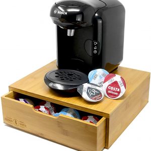 Bamboo 64 Coffee Pod Drawer | Tassimo Pod Compatible | Coffee Machine Stand | Pod Drawer Dispenser | Wooden Kitchen Storage for Coffee & Tea | M&W
