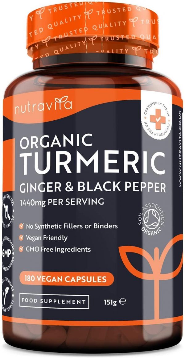 Organic Turmeric 1440mg (High Strength) with Black Pepper & Ginger - 180 Vegan Turmeric Capsules (3 Month Supply) – Organic Turmeric with Active...
