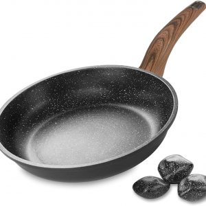 Non-Stick Pans, 20 cm Non-Stick Frying Pan, 5-Layer Anti-Scratch Coating, PFOA Free, Cast Aluminum Stone Skillet for All Types hobs (Gray, 8 inch)