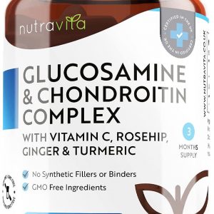 Glucosamine and Chondroitin Complex – 180 High Strength Capsules – Contributes to The Maintenance of Normal Immune System – with Vitamin C, Turmeric, Ginger...