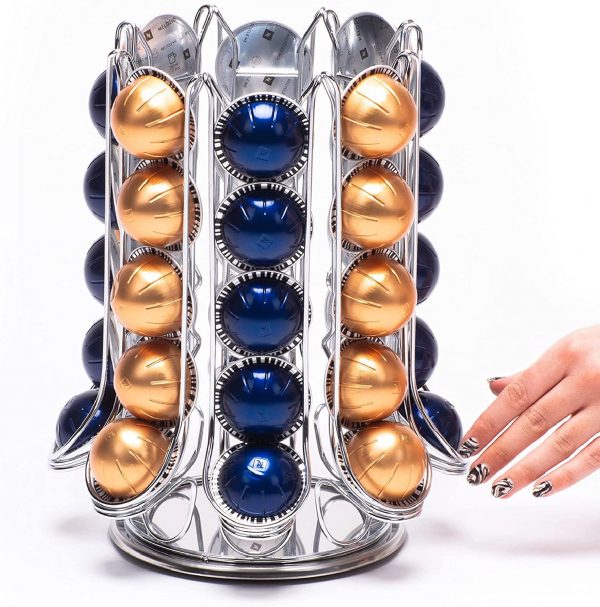 Peak Coffee Capsule Holder for 70 Nespresso Vertuo Vertuoline Pods - 40 Displayed on Outer with 30 Inside Carousel – Capsules Pod Storage Organiser 360°