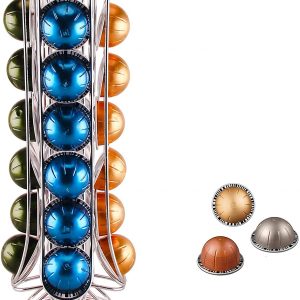 EXZACT Coffee Capsule Holder, Compatible with Vertuo Nespresso Pods (24pcs) - Rotating Pod Tower Rack