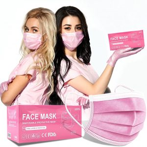 50 PCS 3 Ply Ear Loop Disposable_Face_Masks Industrial Non-Woven Fabric Windproof Foggy Haze and Dust Proof Full Face Protection - Pink - UK Seller