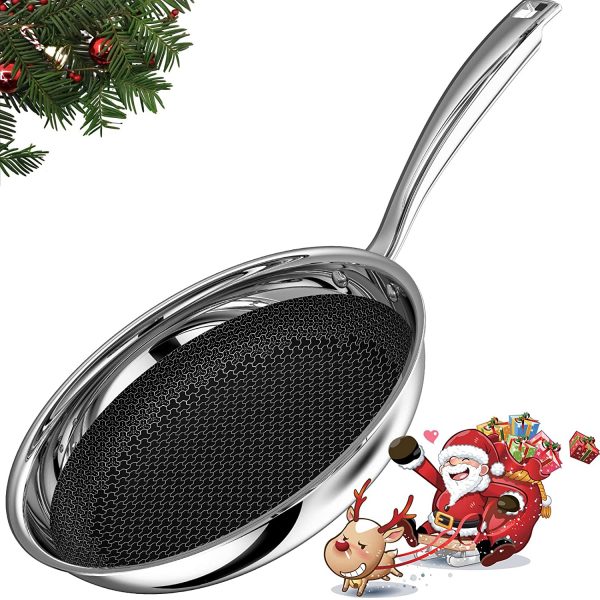 KIATA Stainless Steel Frying Pan 30cm, Large Induction Hob Frying Pan, 5-Ply Honeycomb Uncoated Stainless Steel Skillet, Anti-Scratch & Oven Proof...