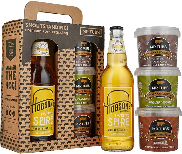 Mr Tubs Premium Double Hand Cooked Pork Crackling & Hobsons Twisted Spire Ale Beer Gift Set Carry Case