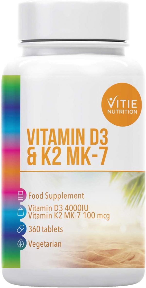 Vitamin D3 4000IU with K2 MK-7 100mcg – 360 Vegetarian Tablets,Supports Immune System, Healthy Bones and Muscles