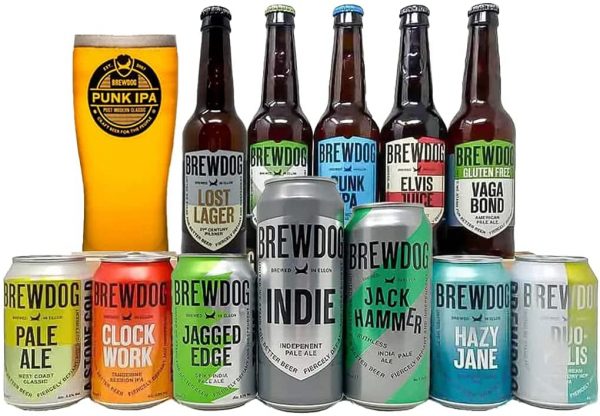 Brewdog Craft Beer Sampling Mixed Case with Brewdog Glass (12 Pack) - Pale Ale, IPA, Lager & Stout