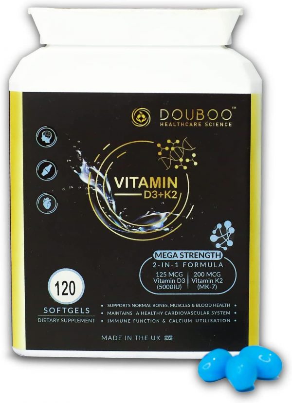 Vitamin D3 with K2 - 120 SOFTGELS - High Strength | D3 5000IU | MK-7 200mcg D3&K2 MK7 D3 5000IU