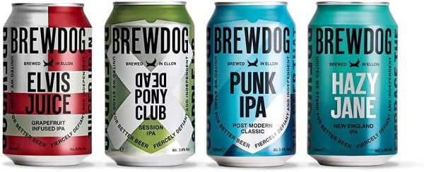 BrewDog Mixed 12 Pack - 12 x 330ml Cans - Crafted to Perfection - Includes 3 x Punk IPA 5.4%, 3 x Hazy Jane 5%, 3 x Dead Pony Club 3.8%, 3 x Elvis Juice 5...