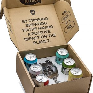 BrewDog - Craft Beer Gift Pack - 6 x 330ml Can and 1 Schooner Glass - Variety Pack: PUNK IPA, HAZY JANE, ELVIS JUICE, LOST LAGER, DEAD PONY CLUB, PLANET PALE – Ultimate Christmas Gift for Beer Lovers