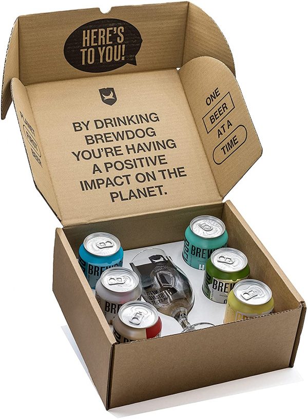 BrewDog - Craft Beer Gift Pack - 6 x 330ml Can and 1 Schooner Glass - Variety Pack: PUNK IPA, HAZY JANE, ELVIS JUICE, LOST LAGER, DEAD PONY CLUB, PLANET PALE – Ultimate Christmas Gift for Beer Lovers