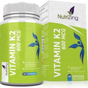 Vitamin K2 MK-7 600mcg by NutriZing - Fermented Natto Based Vegan Vitamin K - 90 Capsules - Supports Maintenance of Normal Bones - Certified Vegan by the...