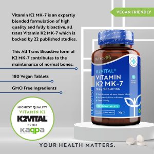 Vitamin K2 Vital® MK-7 200mcg (Clinically Proven Ingredient) - 180 Vegan Micro Tablets (Not Capsules) - Maintenance of Normal Bones - High Strength...