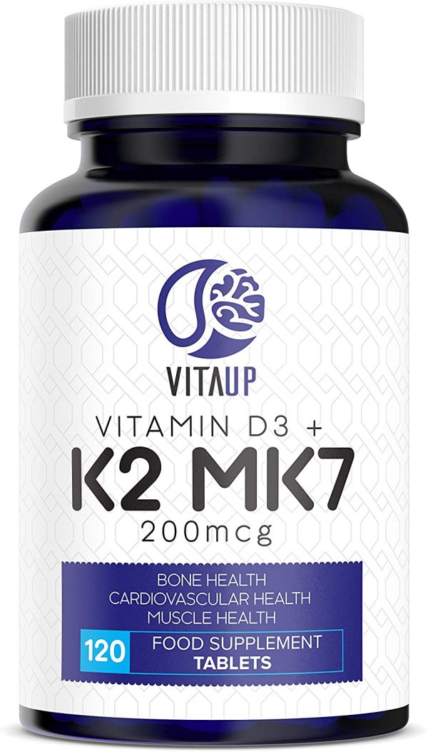 VitaUp Vitamin D3 K2 120 TBL - Vitamin D3 4000 IU & Vitamin K2 MK7 200mcg - Improved Premium Quality D3 and K2 Vitamin - Powerful Support for Bones Muscle Blood & Immunity Vitamin K