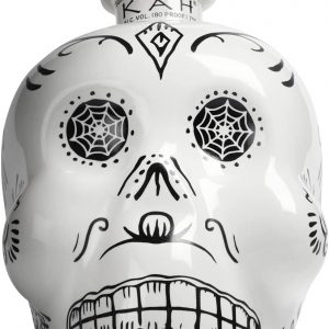 KAH Tequila Blanco in Hand Painted White Ceramic Day of the Dead Skull Bottle - 40% vol 70 cl (0.7L)