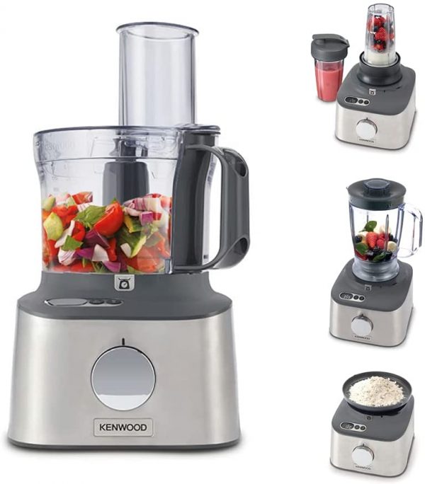 Kenwood Multipro Compact+ FDM312 SS, 5-in-1 Compact Food Processor, Stainless Steel, 2.1 L Capacity, digital weighing scale, Jug Blender, Spicemill, 2x Smoothie Blender, 800 W