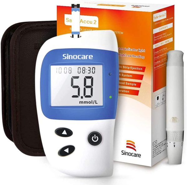 sinocare Diabetes Test Kit, Blood Glucose Monitor, Safe Accu2 Blood Sugar Testing Kit with Strips x 10 in mmol/L