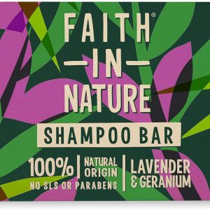 Faith In Nature Natural Lavender & Geranium Shampoo Bar, Nourishing, Vegan & Cruelty Free, No SLS or Parabens, For Normal to Dry Hair, 85g