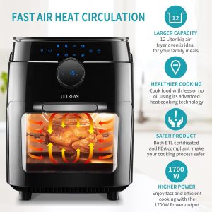 Ultrean Air Fryer, 12.5 Quart Air Fryer Oven, Toaster Oven with Rotisserie,Bake,Dehydrator,Auto Shutoff and 8 Touch Screen Preset, 8 Accessories & 50 Recipes