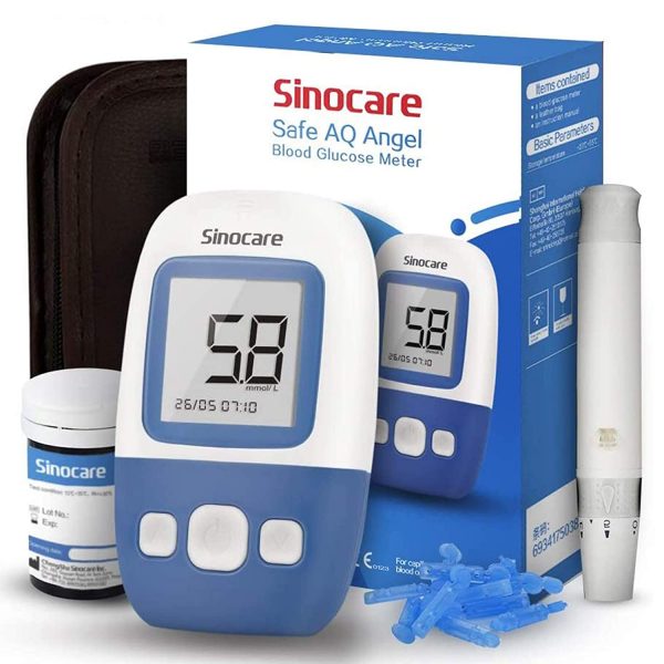 sinocare Diabetes Test Kit, Blood Glucose Monitor w/50 Strips, 5s Test Time Safe AQ Angel Blood Sugar Monitor 200 Memory Capacity, Painless Lancing Glucose...