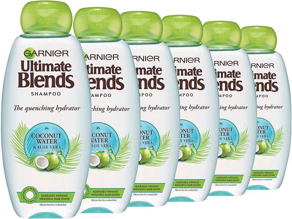 Garnier Ultimate Blends Shampoo | Coconut Water & Aloe Vera for Hydrating Dry, Dehydrated Hair | 360 ml | Pack of 6