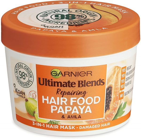 Garnier Ultimate Blends Hair Food, Papaya 3-in-1 Damaged Hair Mask Treatment, 390ml