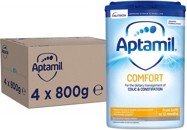 Aptamil Comfort Baby Milk Powder Formula, from Birth, 800g (Pack of 4)