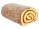 Traditional sponge Swiss roll with raspberry jam flavour filling isolated on a white background
