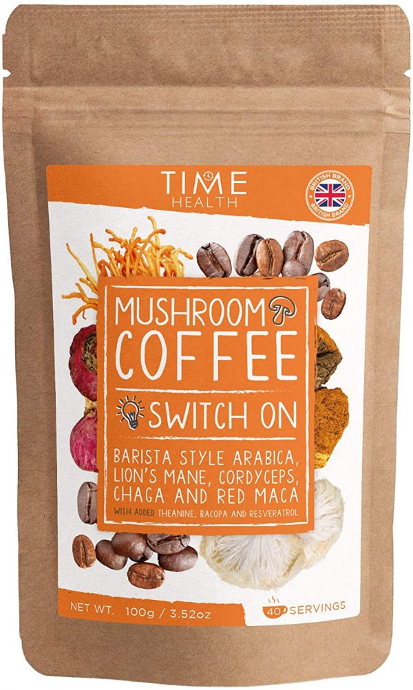 Mushroom Coffee Blend (Instant) - 100g - 40 Servings - Arabica Coffee, Lion's Mane, Cordyceps, Chaga, Red Maca, Theanine, Bacopa & Resveratrol -...