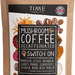Decaf Mushroom Coffee Blend (Instant) - Arabica Coffee, Lion's Mane, Cordyceps, Chaga, Red Maca, Theanine, Bacopa & Resveratrol - Natural Energy...