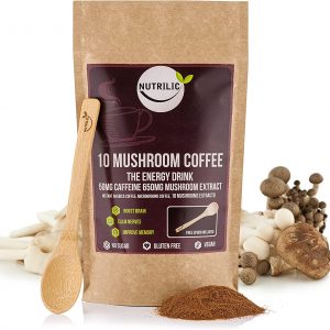 NUTRILIC 10 Mushroom Coffee (40 Servings)- Instant Arabica with Micro Ground Coffee Beans and Chaga, Cordyceps, Lion?s Mane, Reishi, Maitake, Shitake, Black...