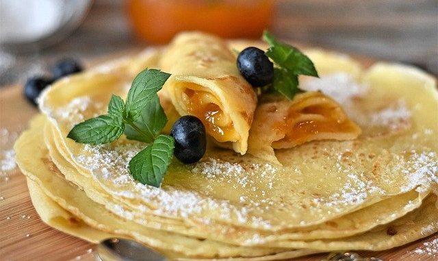 Traditional pancakes with a blueberry topping