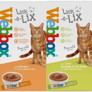 Webbox Lick-e-lix Cat Food Yoghurt Variety Pack (1 x Salmon 1 x Chicken 1 x Liver Sausage 1 x Cheese & Taurine)