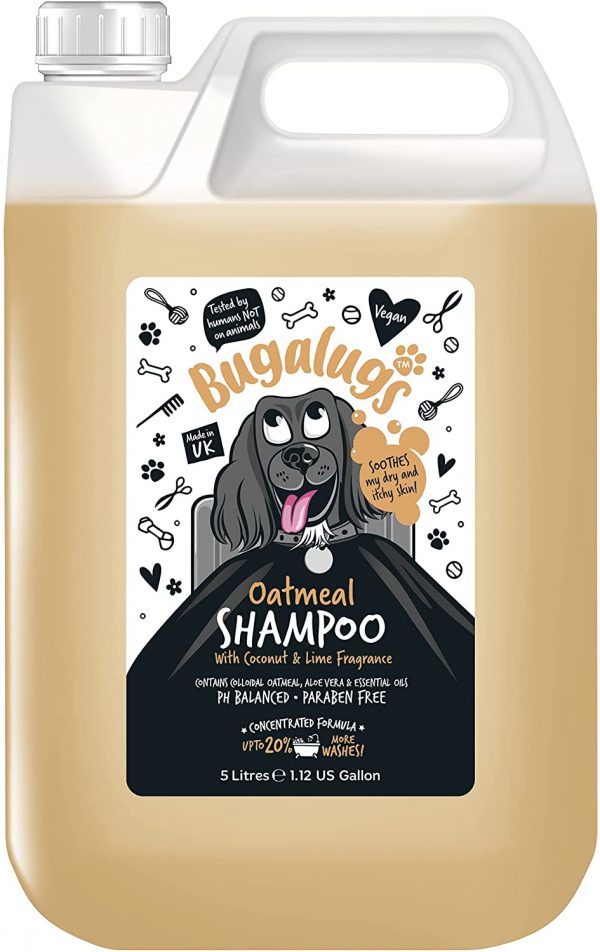 BUGALUGS Oatmeal & Aloe Vera Dog Shampoo 5 Litre dog grooming shampoo products for smelly dogs with fragrance, best oatmeal puppy shampoo, professional...