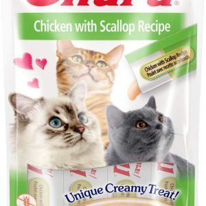INABA Churu lick-able puree treat for cats Chicken & Scallop Pack of 4 x 14g Tubes Blue
