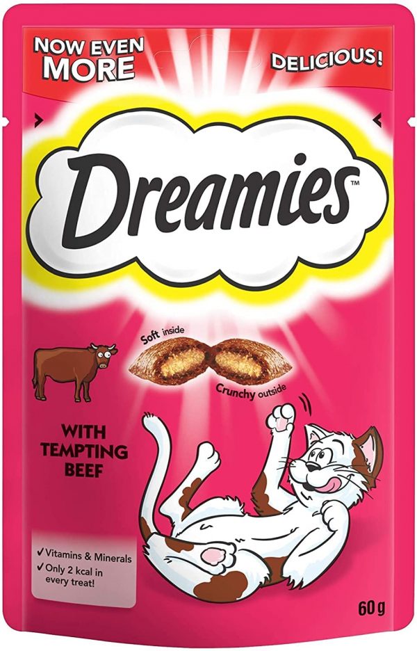Dreamies Cat Treats, Tasty Snacks with tempting beef, 8 pouches of 60 g