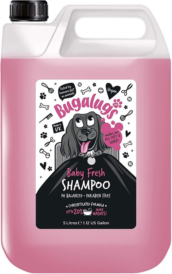 BUGALUGS Baby Fresh Dog Shampoo 5 Litre, 5L dog grooming shampoo products for smelly dogs with baby powder scent, best puppy shampoo baby fresh, shampoo...