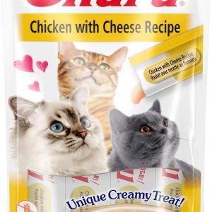 INABA Churu lick-able puree treat for cats Chicken & Cheese Pack of 4 x 14g Tubes Yellow