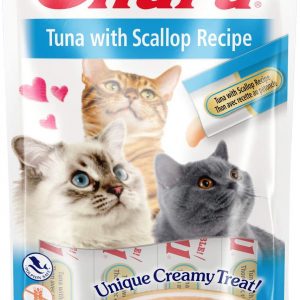 Inaba Churu lick-able puree treat for cats Tuna & Scallop Pack of 4 Tubes, blue