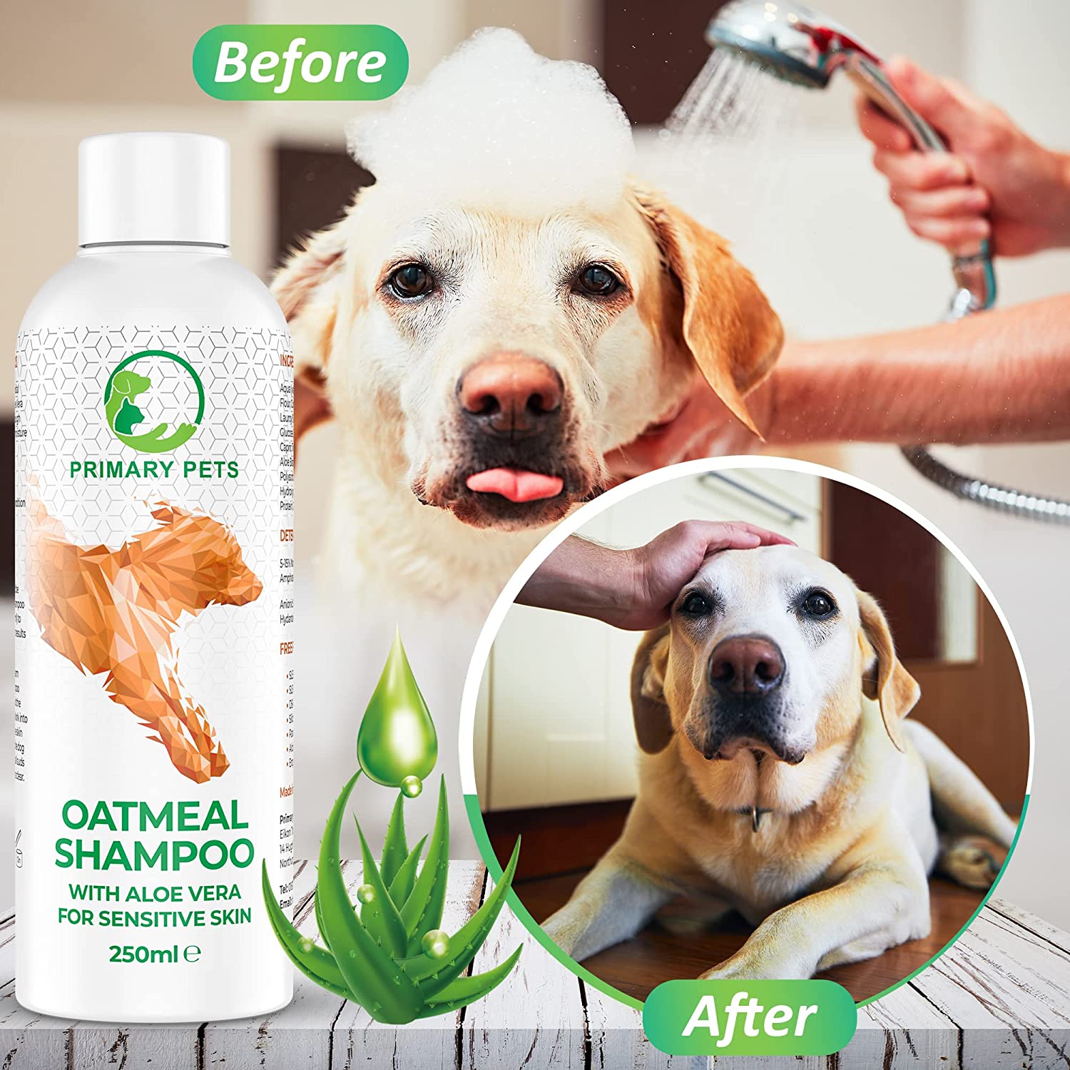 Oatmeal Dog Shampoo, Dog Shampoo Sensitive Skin. Natural Dog Shampoo, Containing Aloe Vera & Provitamin B5 ideal, Dog Shampoo for Itchy Skin, Puppy, Dog...