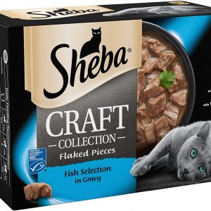 Sheba Craft Collection – Fish Selection in Gravy – Wet cat food pouches for adult cats – 48 x 85g pack