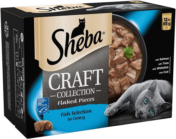Sheba Craft Collection – Fish Selection in Gravy – Wet cat food pouches for adult cats – 48 x 85g pack