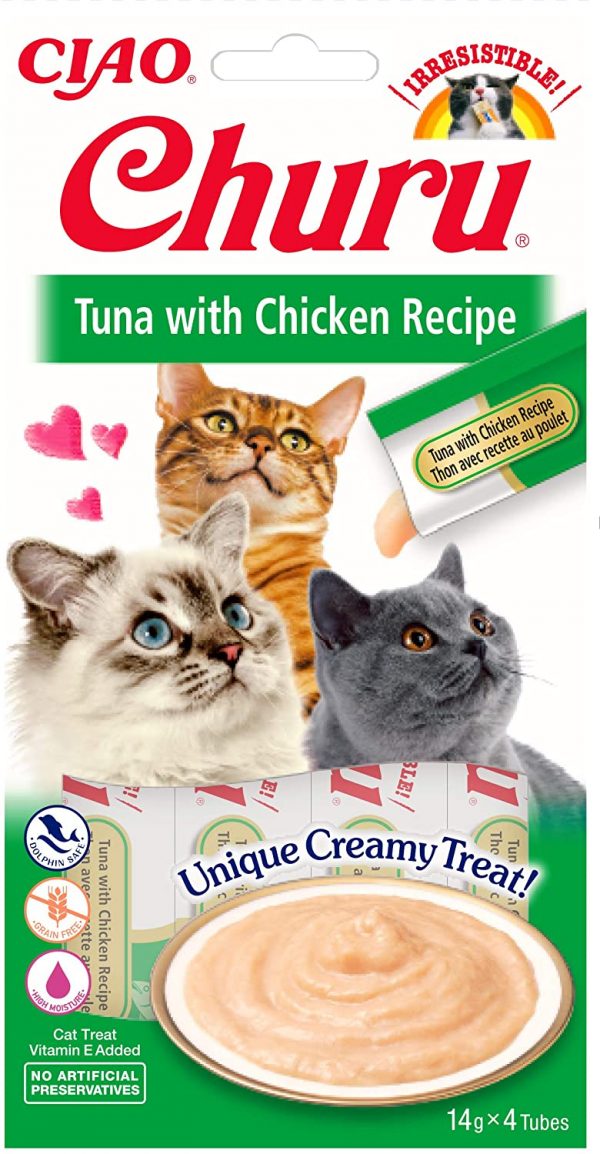 INABA Churu Sticks - Lickable Cat Treats To Feed From Hand - Delicious And Healthy Snack for Cats - Tuna & Chicken Green