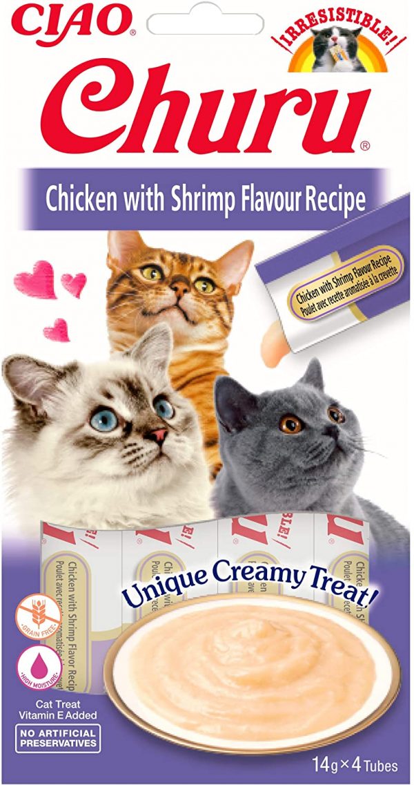 INABA Churu Sticks - Lickable Cat Treats To Feed From Hand - Delicious And Healthy Snack for Cats - Chicken & Shrimp Purple