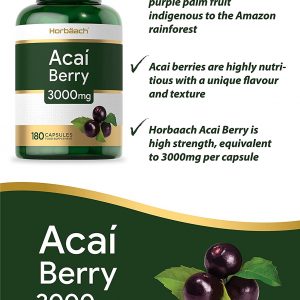Pure Acai Berry 3000mg | 180 Capsules (6 Months Supply) | Brazilian Natural Freeze Dried Acai Berries for Antioxidant Health | Rich Source of Vitamins | No...