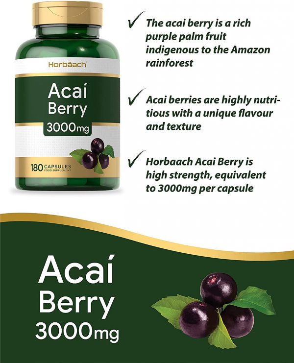 Pure Acai Berry 3000mg | 180 Capsules (6 Months Supply) | Brazilian Natural Freeze Dried Acai Berries for Antioxidant Health | Rich Source of Vitamins | No...
