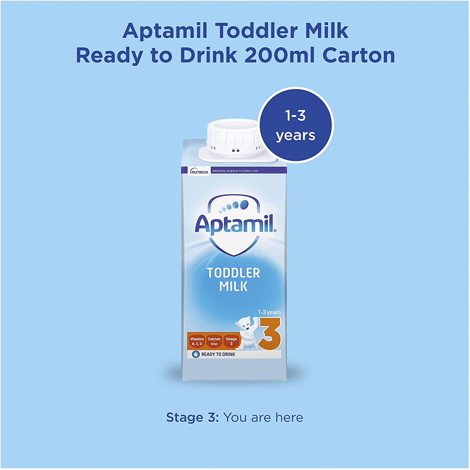 Aptamil 3 Toddler Baby Milk, Ready to Drink Liquid Formula, 1-3 Years, 200ml